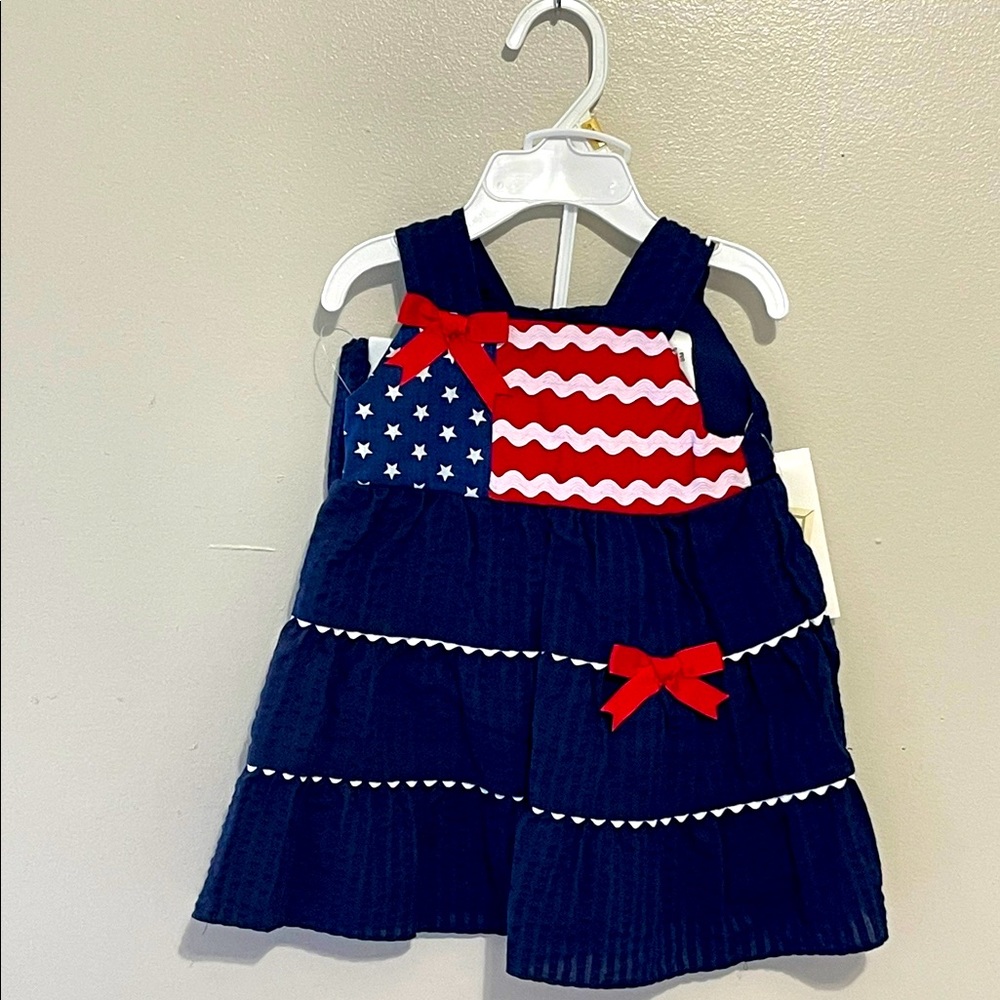 American Flag Dress with Diaper Cover/Bloomers! Red White & Blue!